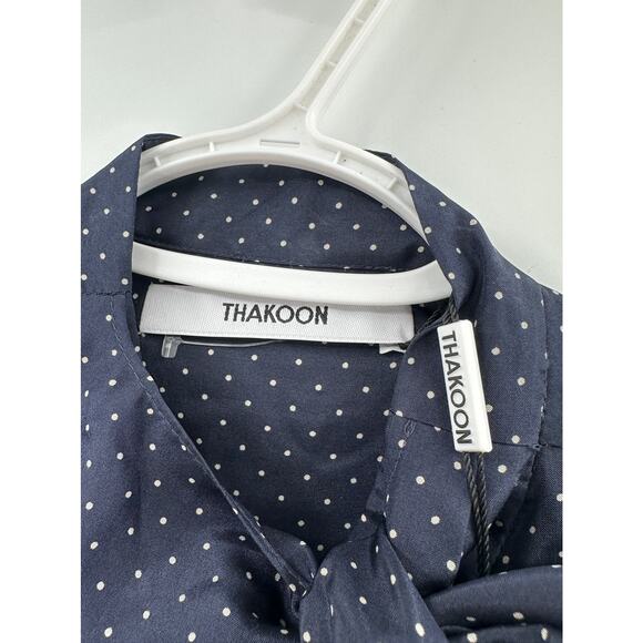 Thakoon Navy Dotted Print Silk Tie Neck Long Sleeve Blouse Size 0 NWT - Picture 5 of 6